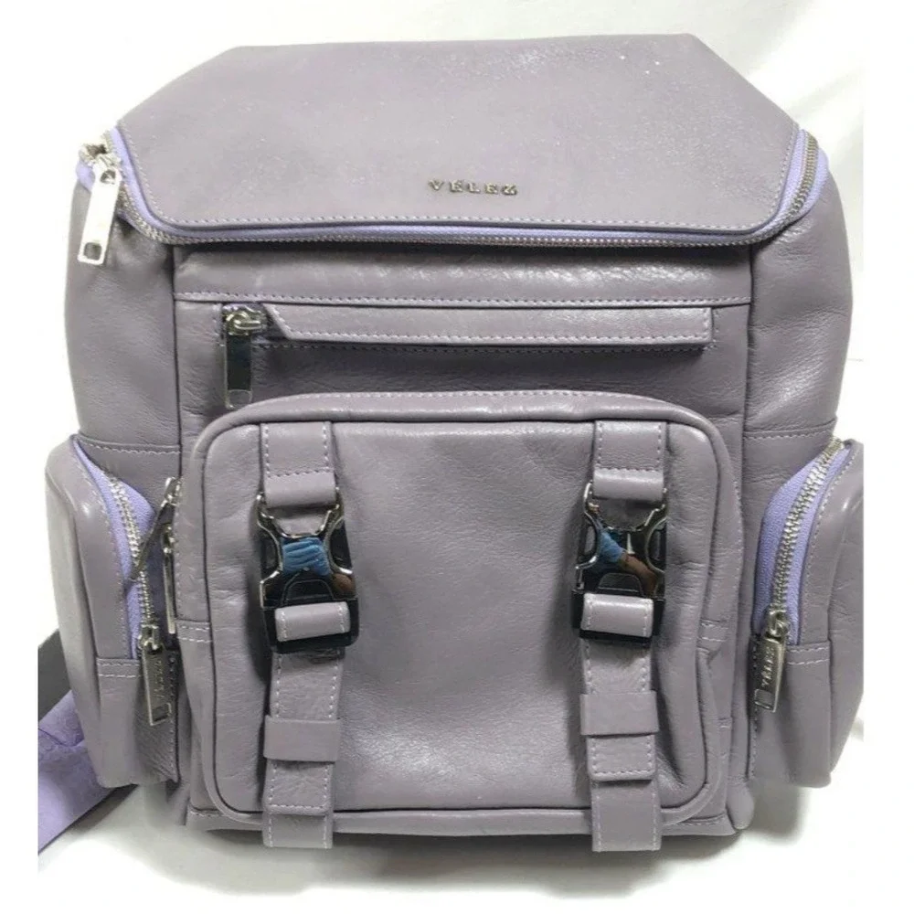 VELEZ Artisan Colombian DesignerLavender Leather Buckle Backpack Women's Fashion